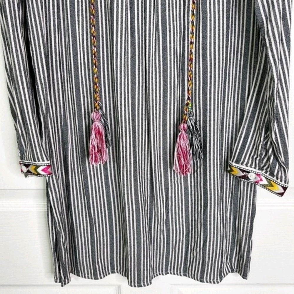 Philosophy Revolve Embroidered Tassel Striped Bohemian Tunic Dress Women's Sz L - Picture 9 of 13